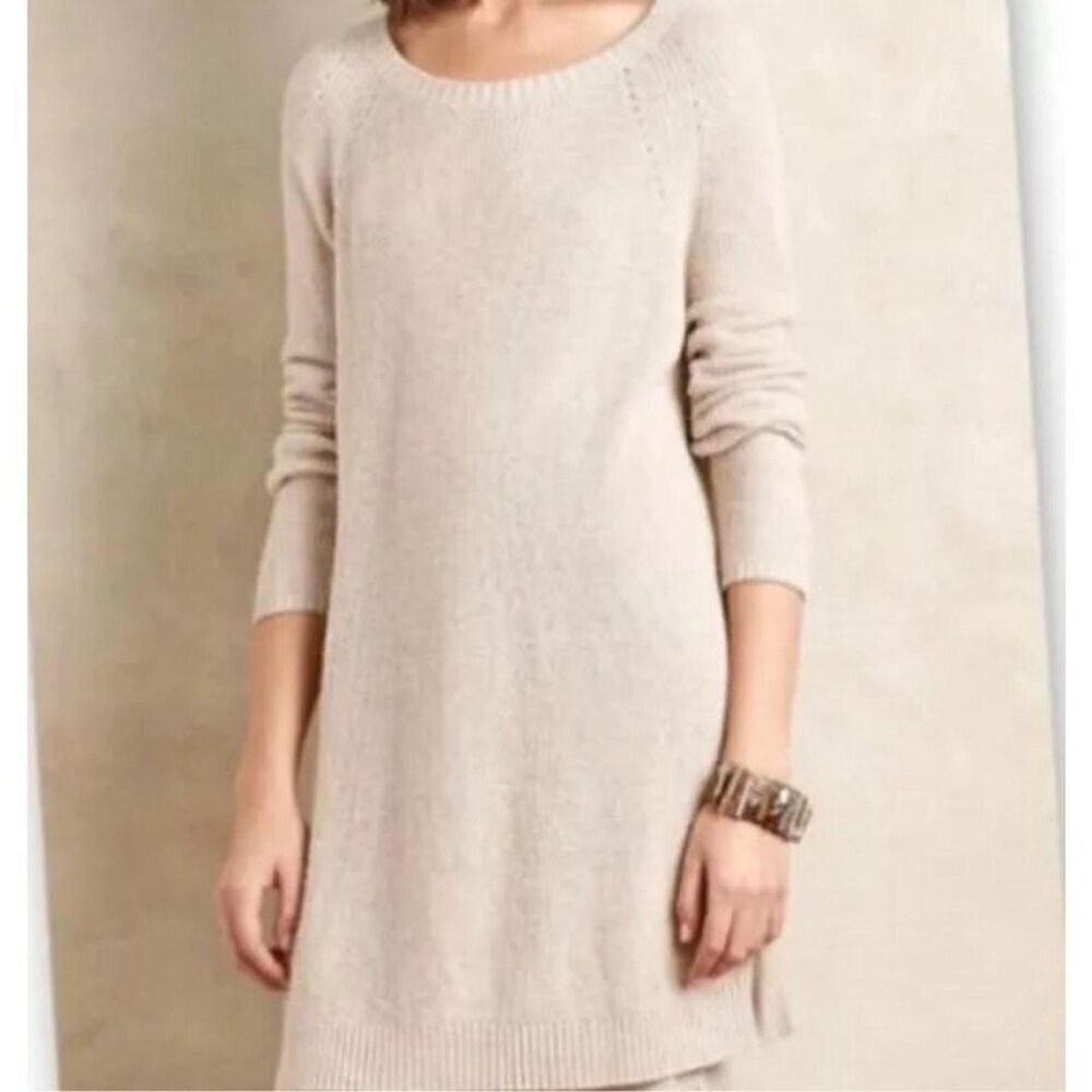 Moth Anthropologie Pasadena Side Split Sweater Dress Tan XS